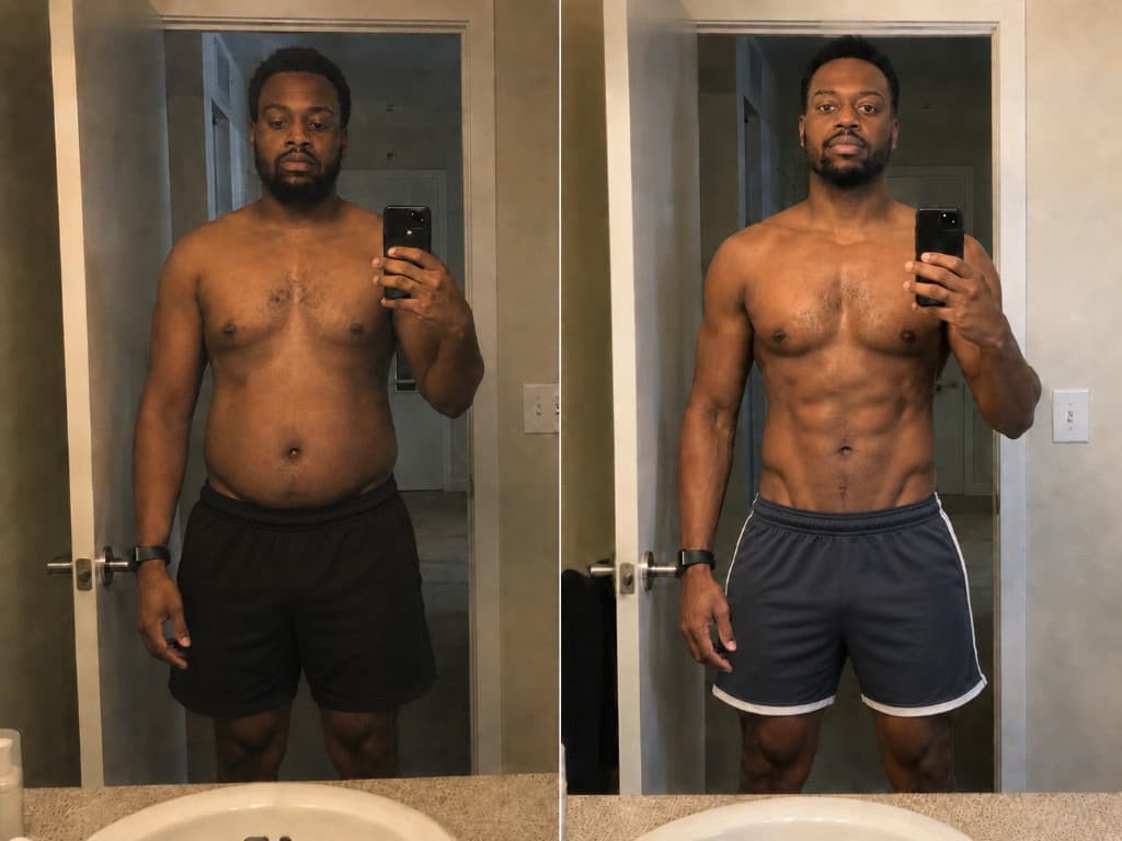 Before and after body transformation from the 12-week beginner programme