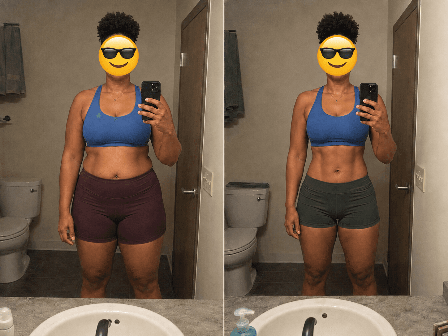 Before and after body transformation from the 12-week beginner programme